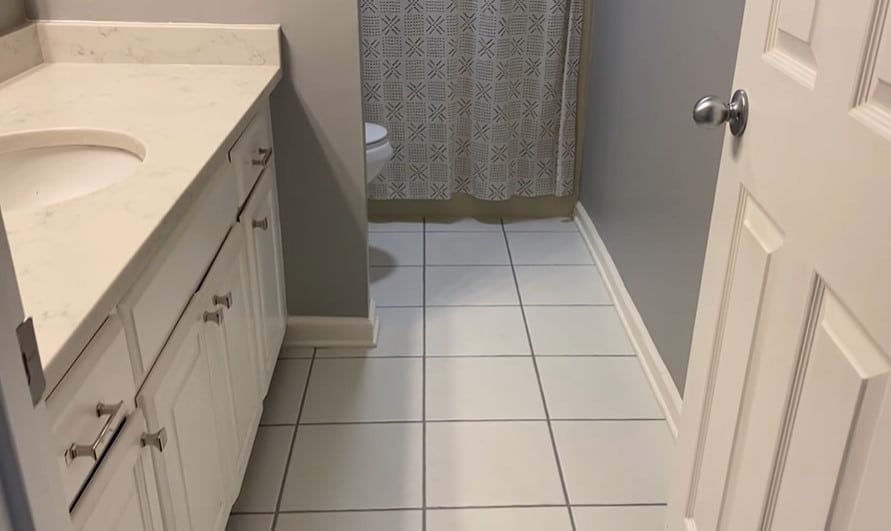 Ceramic tile flooring in a bathroom