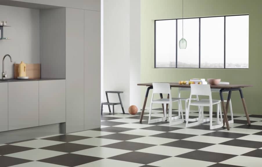 Patterned Linoleum Click Tile Flooring in a Kitchen